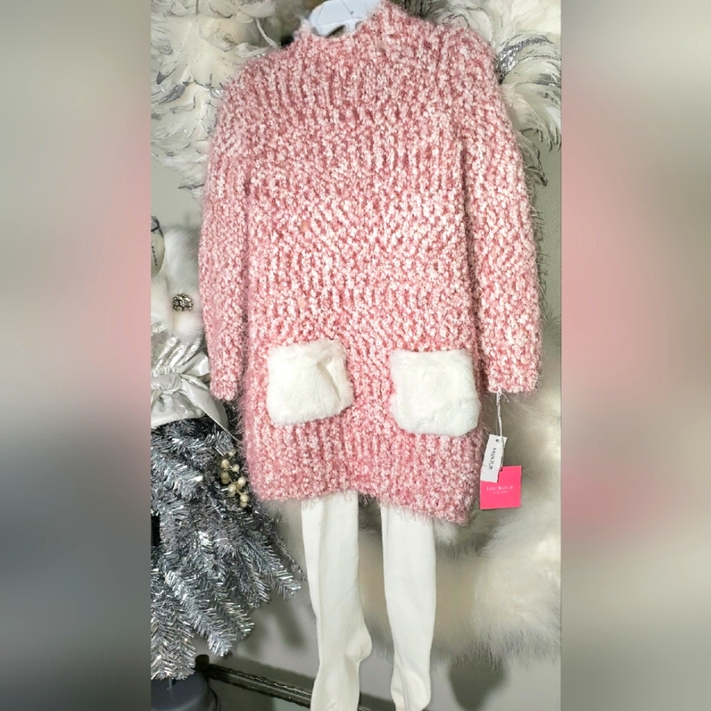 Isaac Mizrahi girls rose pink, white sweater dress, tights set Size 2T